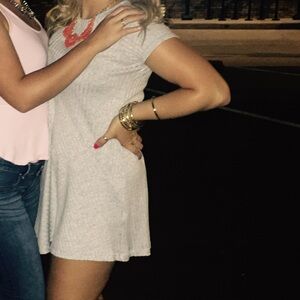 Gray Textured Short Sleeve Dress